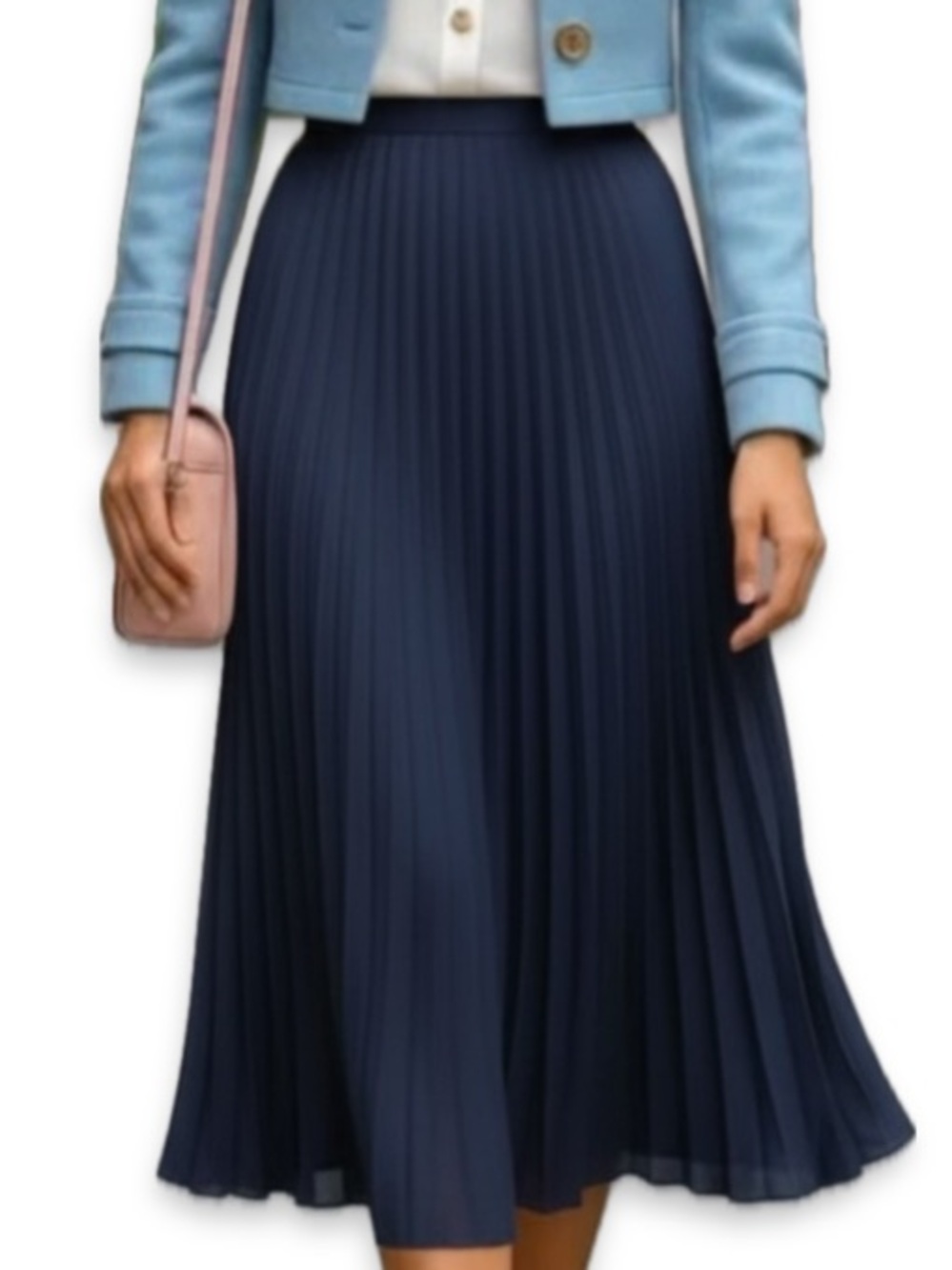 Navy Blue Pleated Sheer Skirt Fully Lined • Size Small